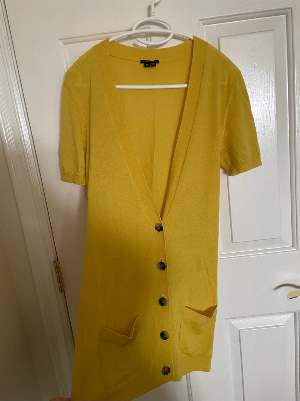Theory Mustard Yellow Short Sleeve Button Cardigan Cashmere